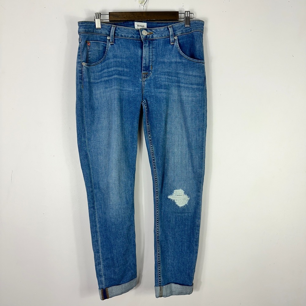Hudson Women's Size 29 Bacara Crop Straight Cuffed Jeans Distressed Low Rise